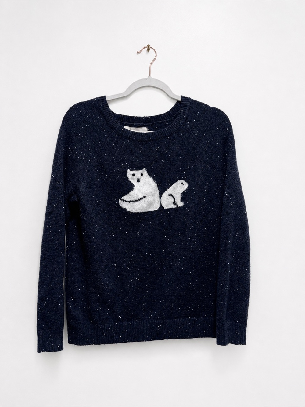 LOFT Navy Blue Polar Bear Snow Speckled Sweater Size M